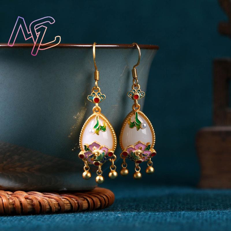 Natural Jade Flower Earrings C - đánh giá và giá Gold Plated Jewelry